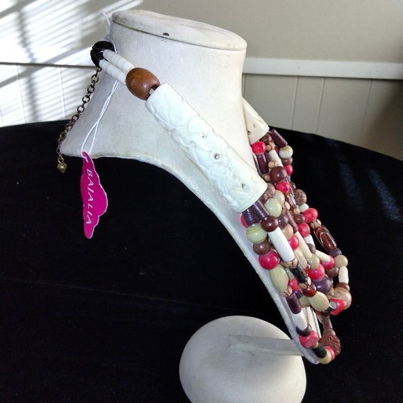 Iris Apfel & Bajalia Wood, Bone and Resin Multicolored Beaded Statement Necklace - Picture 11 of 12